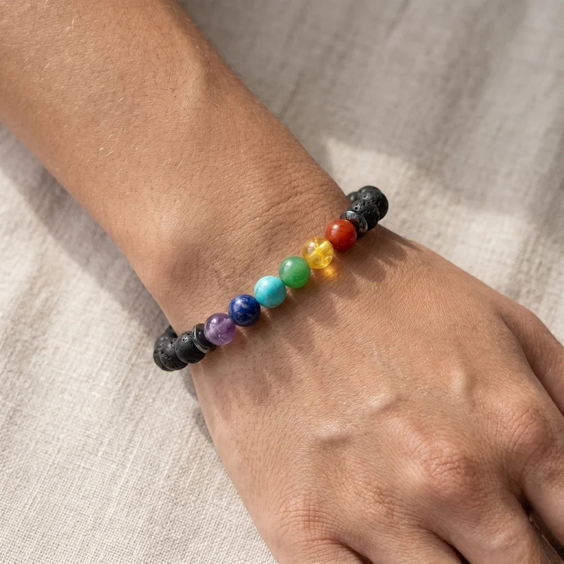 7 Chakra With Lava Bracelet 8 mm Beads