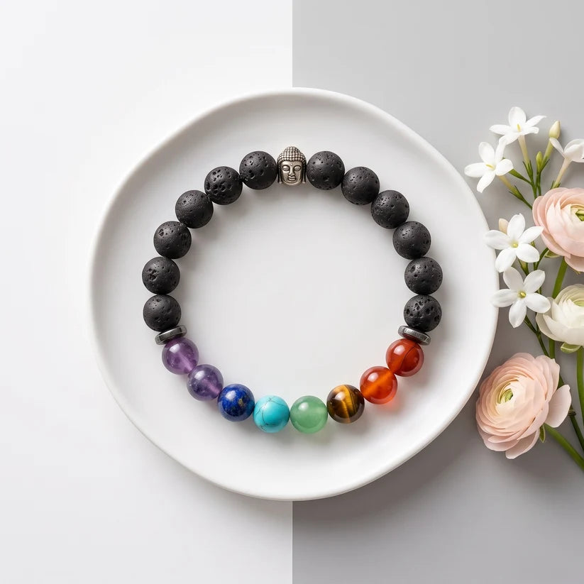 7 Chakra With Lava Bracelet 8 mm Beads