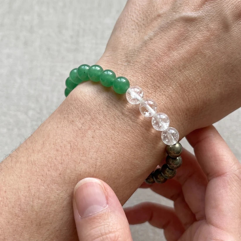 Good luck ( Green Aaventurine ,Clear Quartz , Pyrite ) 8 mm beads