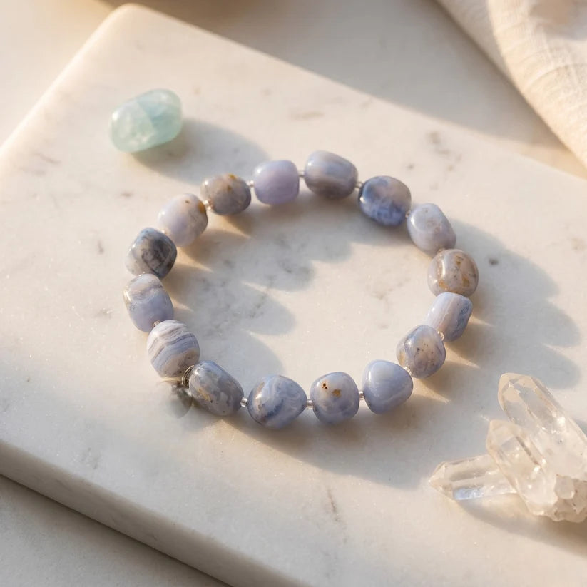 Blue Lace Agate Bracelet Tumble Beads