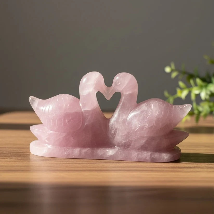 Rose Quartz Mandarin Ducks Pair