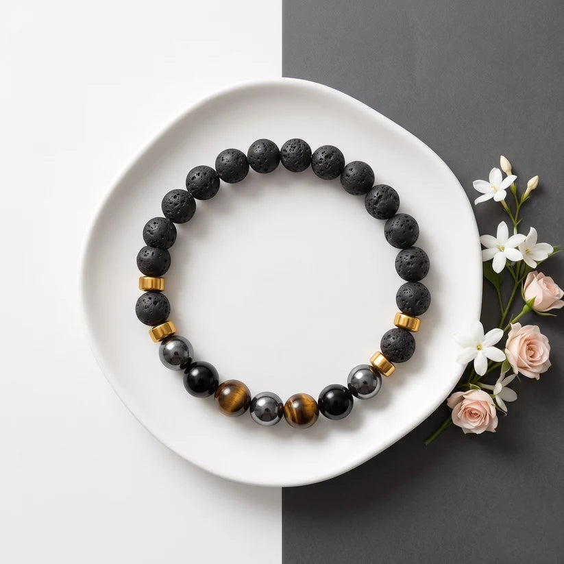 Triple Protection with Lava Bracelet 8 MM Beads