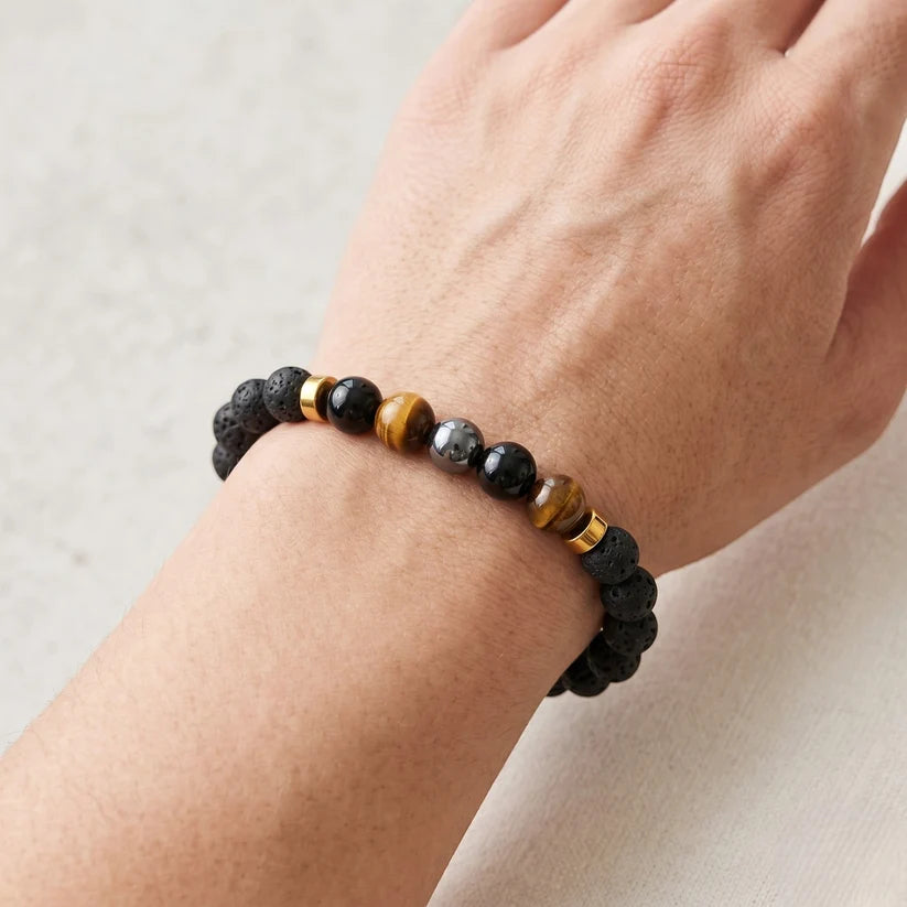 Triple Protection with Lava Bracelet 8 MM Beads